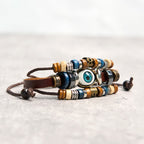 Fortune Jewel Tibetan Evil Eye Leather Adjustable Protection Bracelet