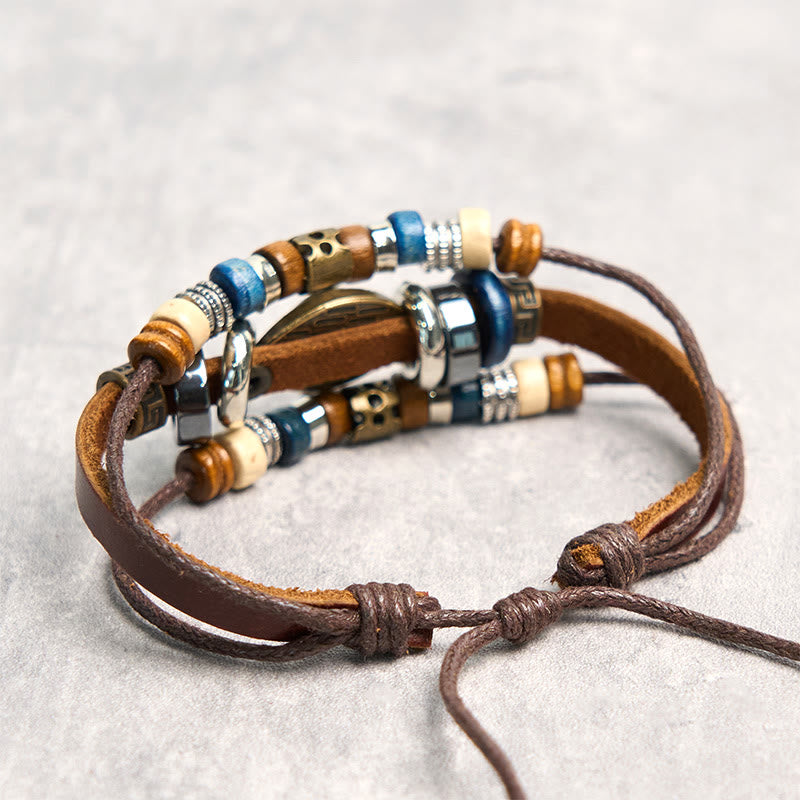 Fortune Jewel Tibetan Evil Eye Leather Adjustable Protection Bracelet