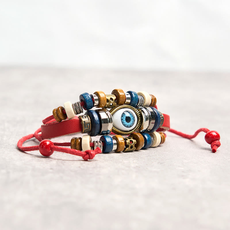 Fortune Jewel Tibetan Evil Eye Leather Adjustable Protection Bracelet
