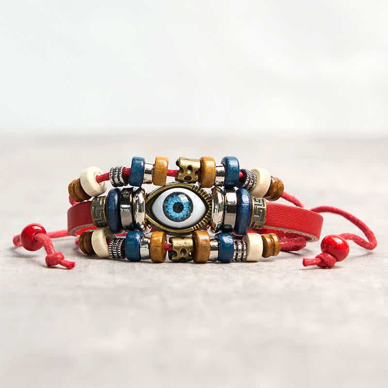 Fortune Jewel Tibetan Evil Eye Leather Adjustable Protection Bracelet