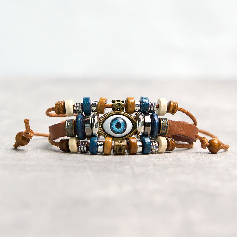 Fortune Jewel Tibetan Evil Eye Leather Adjustable Protection Bracelet
