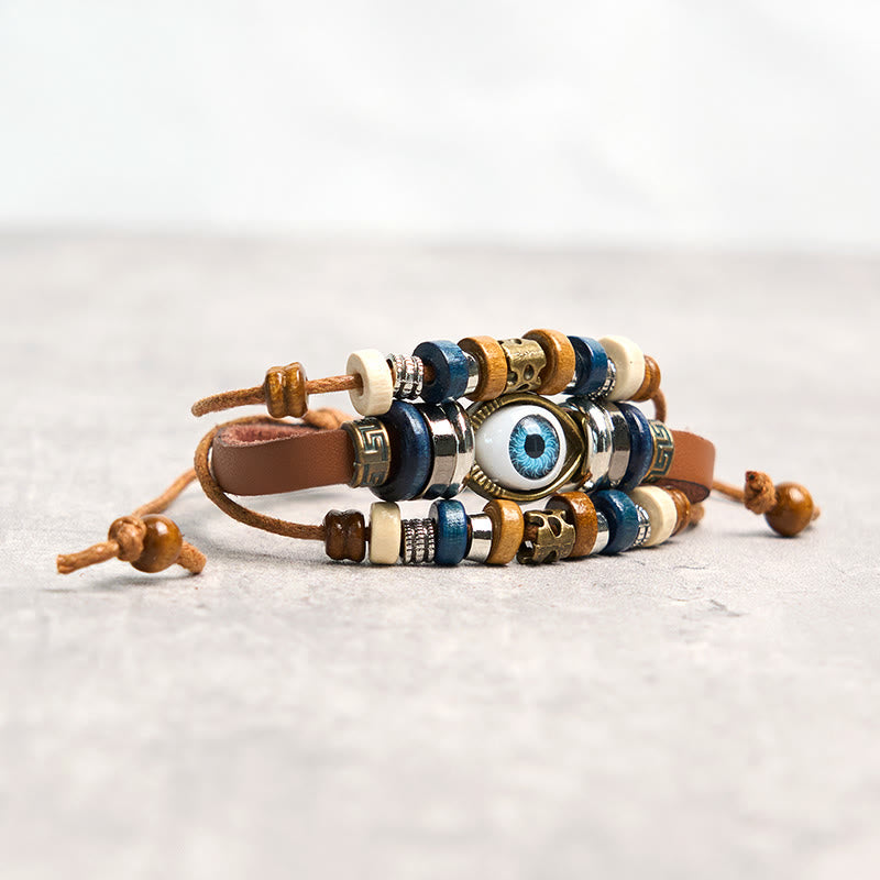 Fortune Jewel Tibetan Evil Eye Leather Adjustable Protection Bracelet