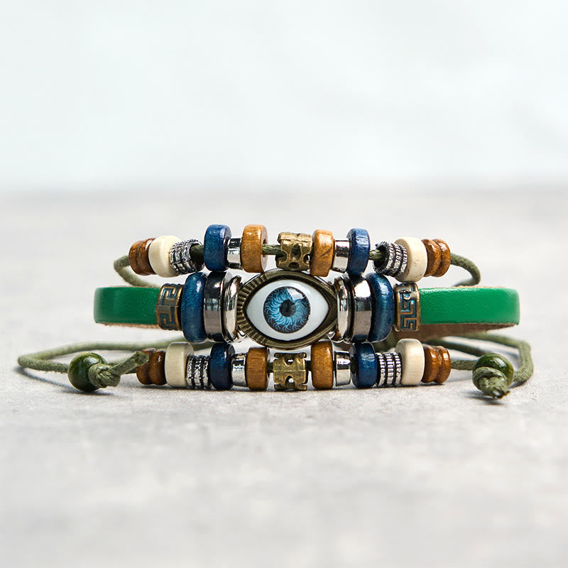 Fortune Jewel Tibetan Evil Eye Leather Adjustable Protection Bracelet