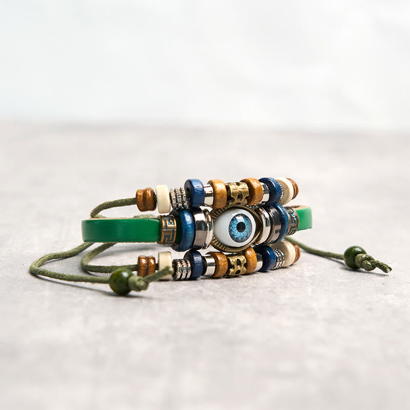 Fortune Jewel Tibetan Evil Eye Leather Adjustable Protection Bracelet
