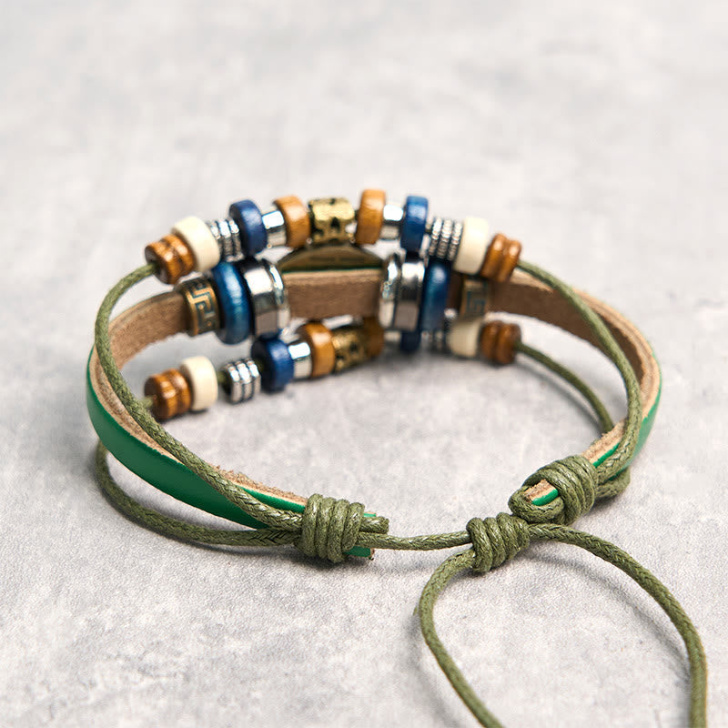 Fortune Jewel Tibetan Evil Eye Leather Adjustable Protection Bracelet