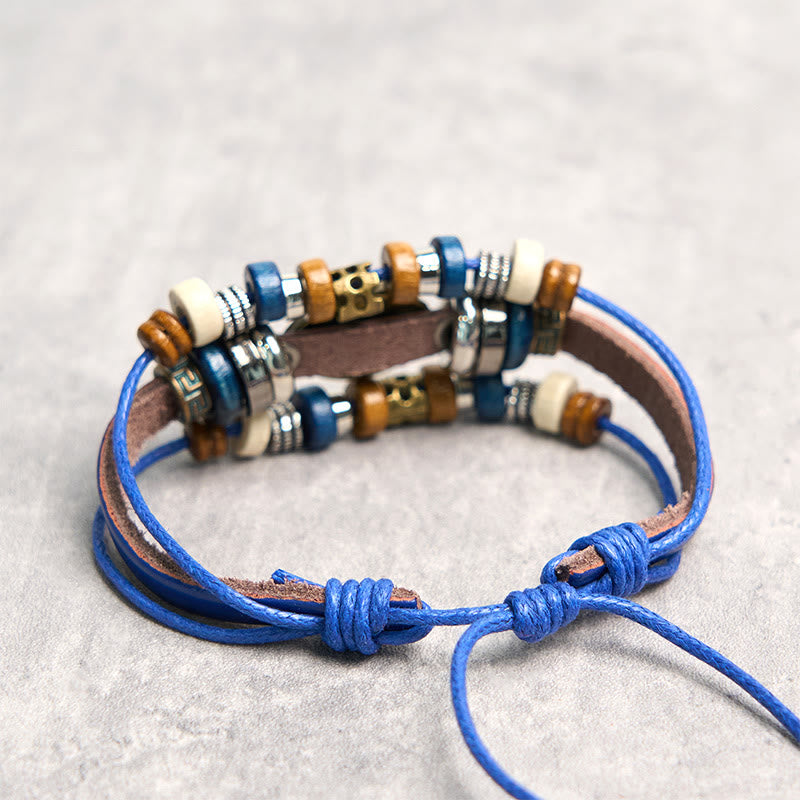 Fortune Jewel Tibetan Evil Eye Leather Adjustable Protection Bracelet