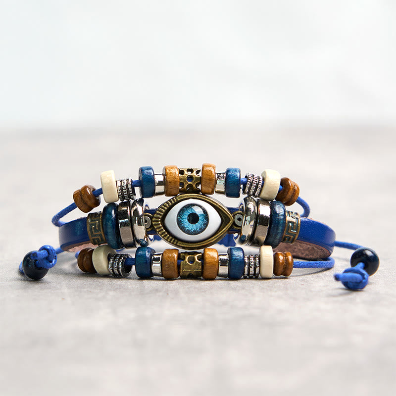 Fortune Jewel Tibetan Evil Eye Leather Adjustable Protection Bracelet