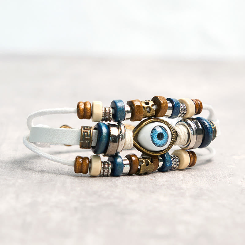 Fortune Jewel Tibetan Evil Eye Leather Adjustable Protection Bracelet