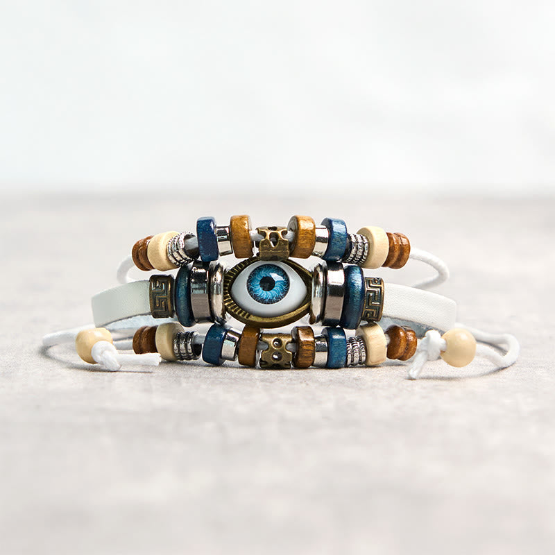 Fortune Jewel Tibetan Evil Eye Leather Adjustable Protection Bracelet