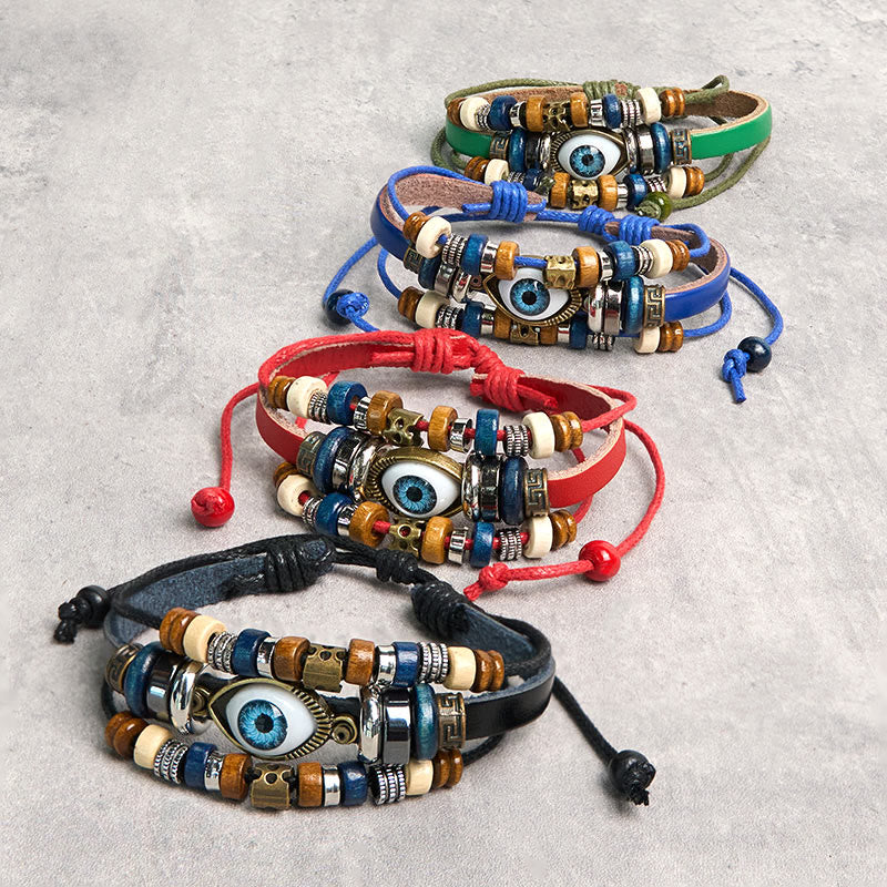 Fortune Jewel Tibetan Evil Eye Leather Adjustable Protection Bracelet