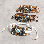 Fortune Jewel Tibetan Evil Eye Leather Adjustable Protection Bracelet