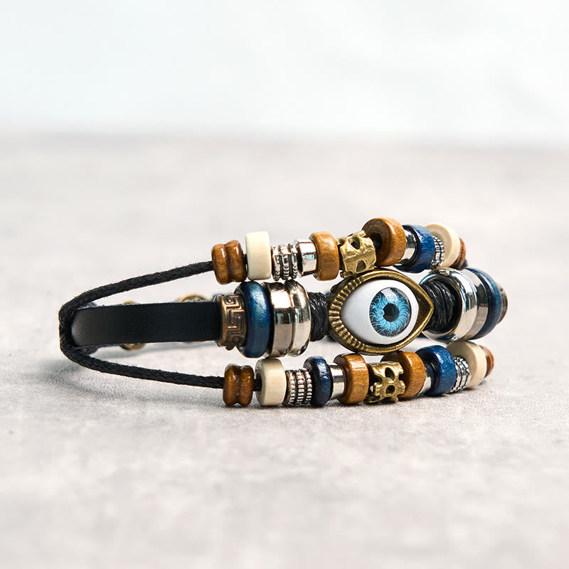 Fortune Jewel Tibetan Evil Eye Leather Adjustable Protection Bracelet