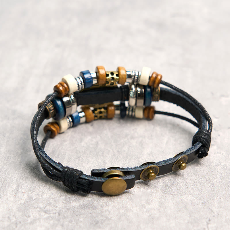Fortune Jewel Tibetan Evil Eye Leather Adjustable Protection Bracelet