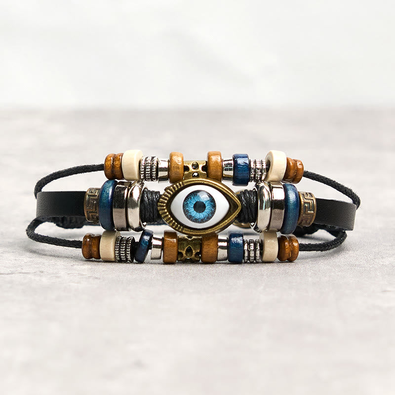 Fortune Jewel Tibetan Evil Eye Leather Adjustable Protection Bracelet