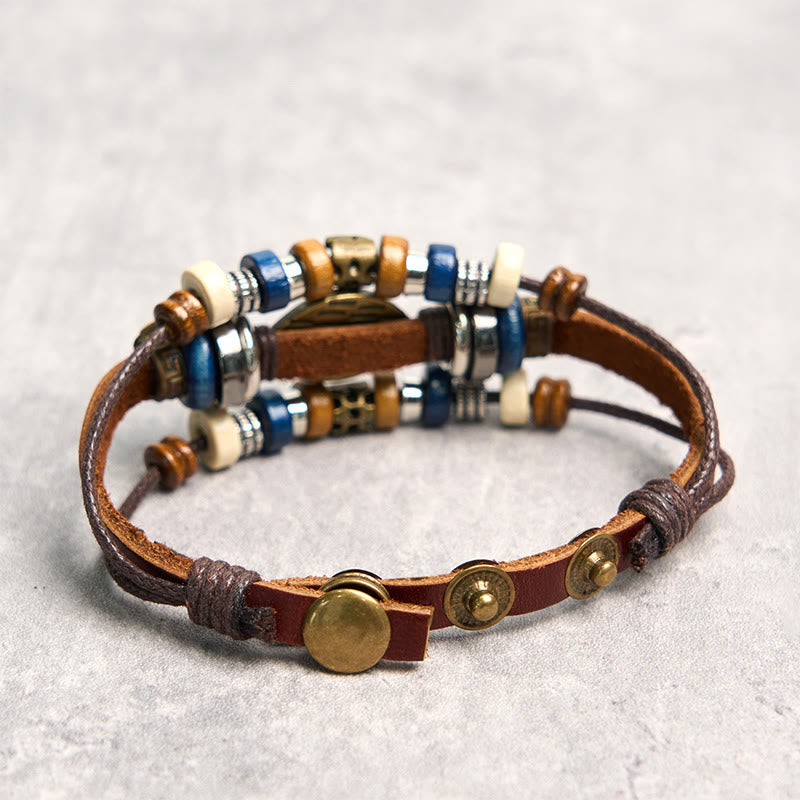 Fortune Jewel Tibetan Evil Eye Leather Adjustable Protection Bracelet
