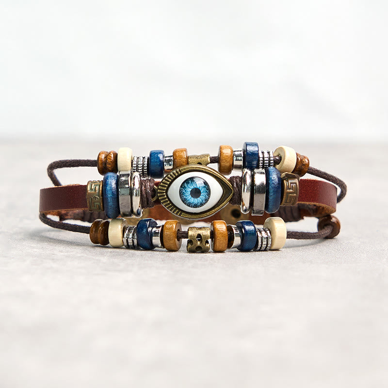 Fortune Jewel Tibetan Evil Eye Leather Adjustable Protection Bracelet