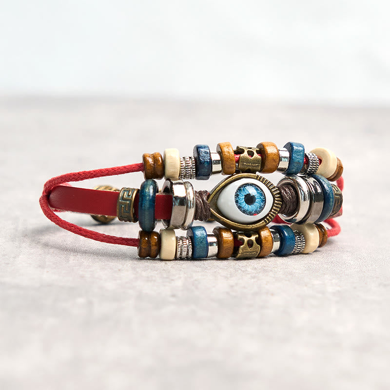 Fortune Jewel Tibetan Evil Eye Leather Adjustable Protection Bracelet