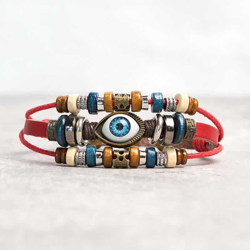 Fortune Jewel Tibetan Evil Eye Leather Adjustable Protection Bracelet
