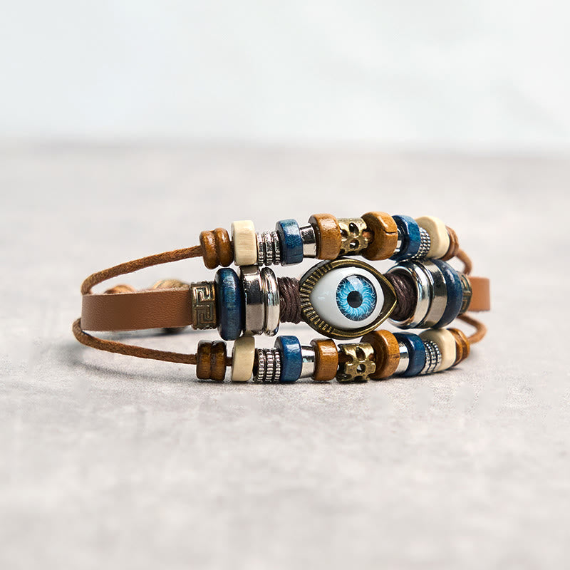 Fortune Jewel Tibetan Evil Eye Leather Adjustable Protection Bracelet