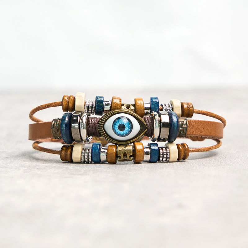Fortune Jewel Tibetan Evil Eye Leather Adjustable Protection Bracelet
