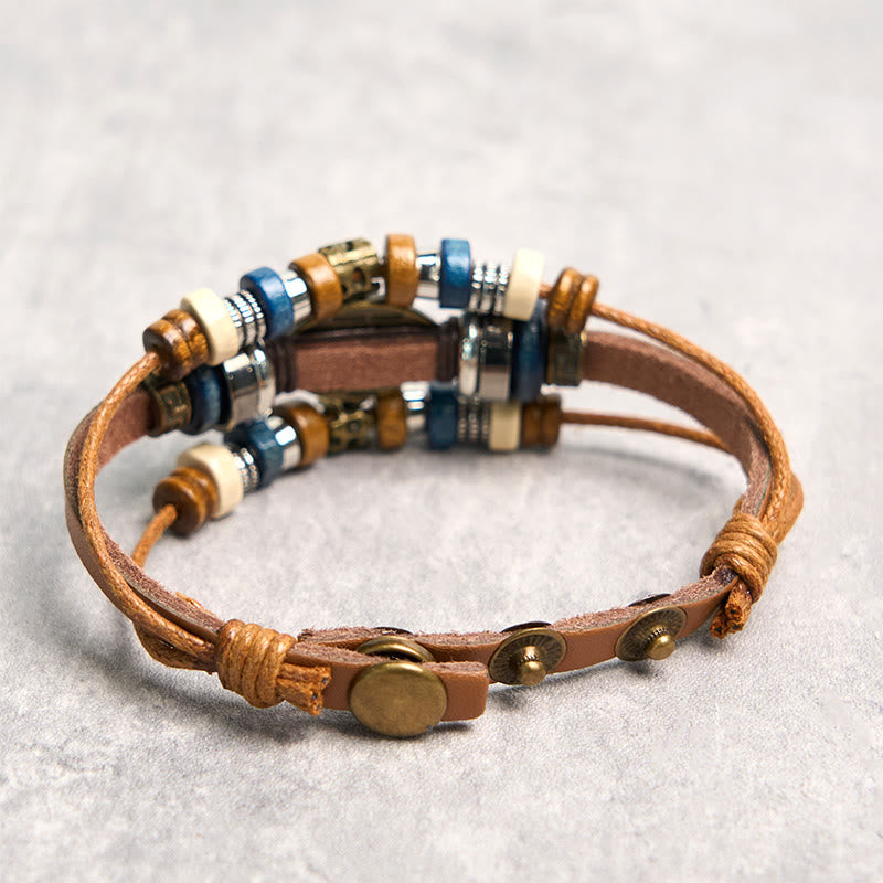 Fortune Jewel Tibetan Evil Eye Leather Adjustable Protection Bracelet