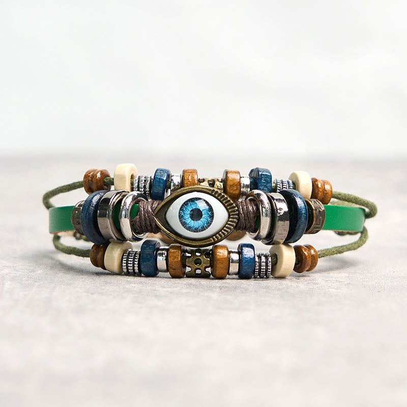 Fortune Jewel Tibetan Evil Eye Leather Adjustable Protection Bracelet