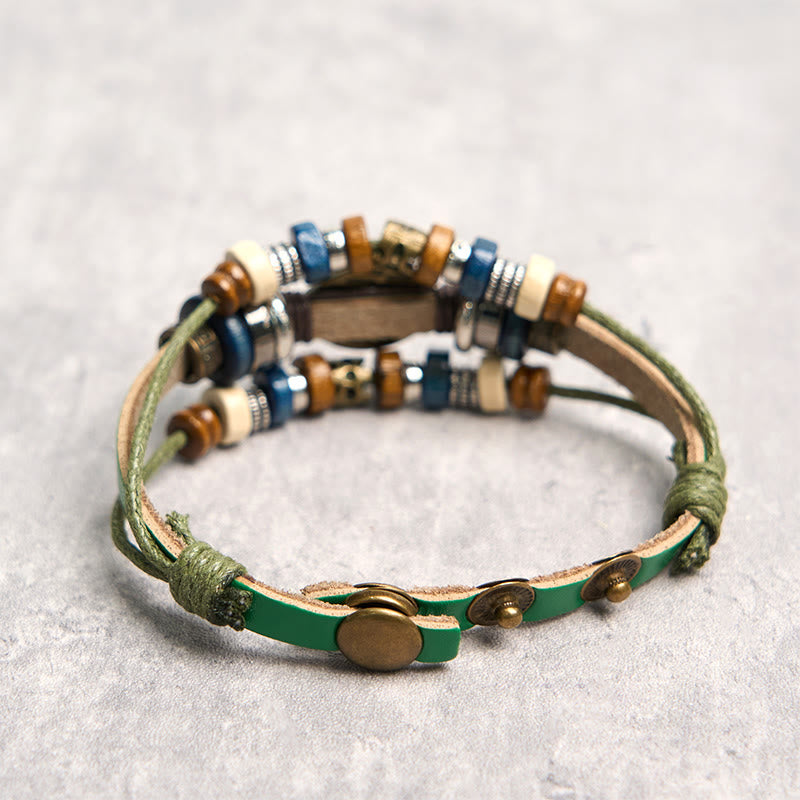 Fortune Jewel Tibetan Evil Eye Leather Adjustable Protection Bracelet