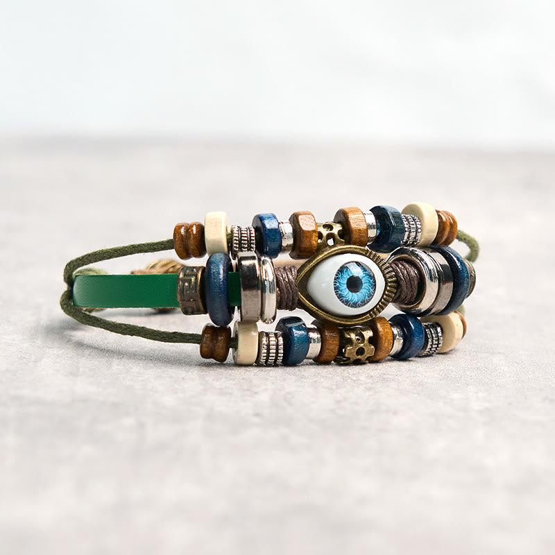 Fortune Jewel Tibetan Evil Eye Leather Adjustable Protection Bracelet