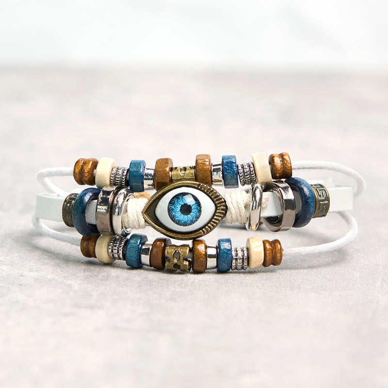 Fortune Jewel Tibetan Evil Eye Leather Adjustable Protection Bracelet