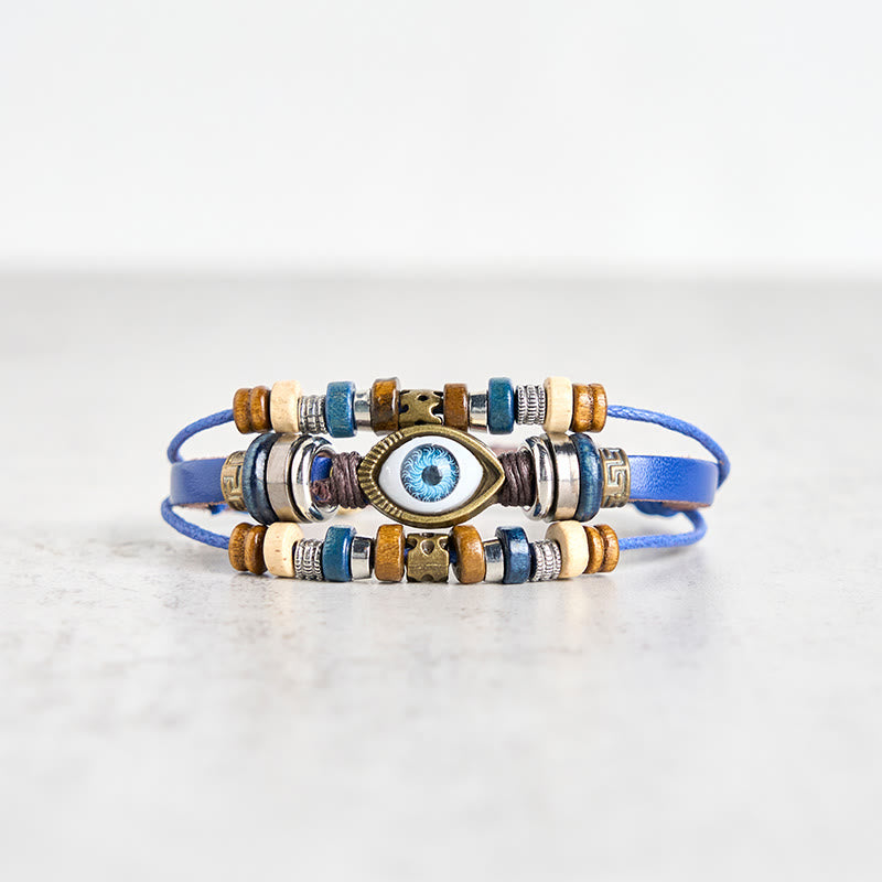 Fortune Jewel Tibetan Evil Eye Leather Adjustable Protection Bracelet