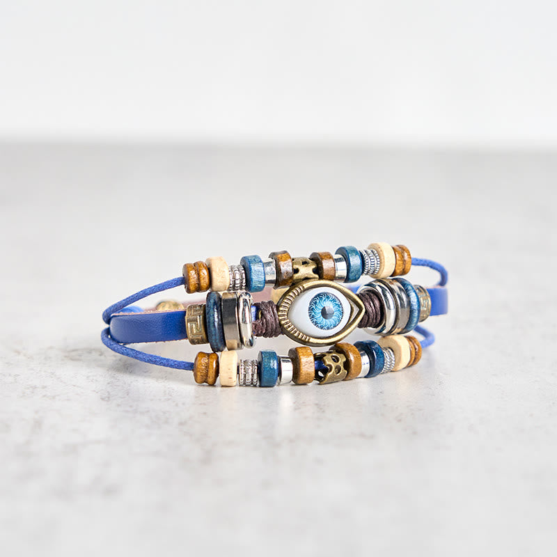 Fortune Jewel Tibetan Evil Eye Leather Adjustable Protection Bracelet