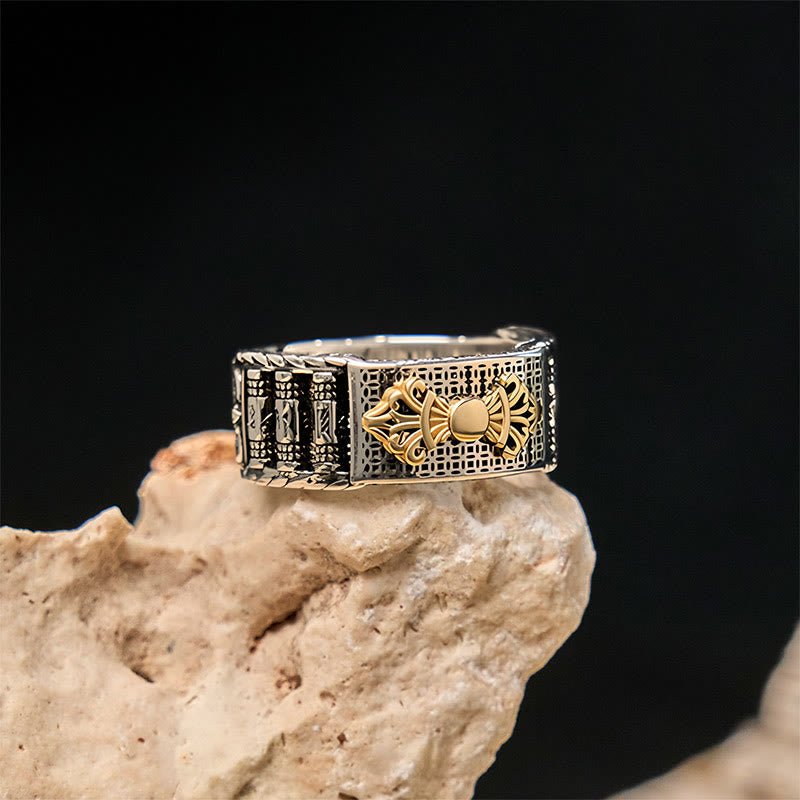 Fortune Jewel Vintage Prayer Wheel Om Mani Padme Hum Copper Adjustable Wealth Ring