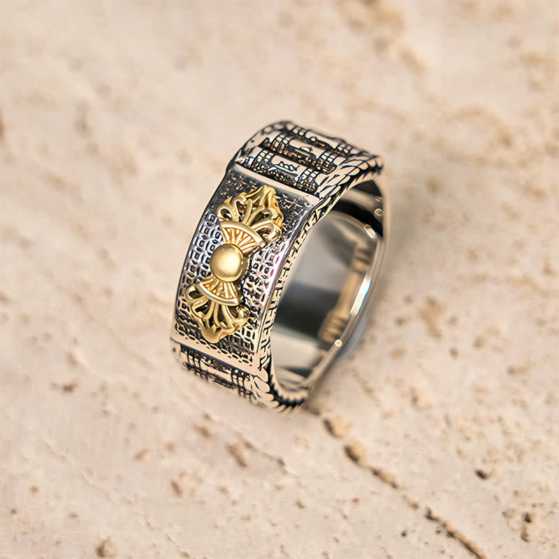 Fortune Jewel Vintage Prayer Wheel Om Mani Padme Hum Copper Adjustable Wealth Ring