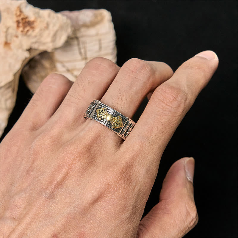 Fortune Jewel Vintage Prayer Wheel Om Mani Padme Hum Copper Adjustable Wealth Ring