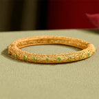 Fortune Jewel Hollow Filigree Design Copper Plated Gold Wealth Bracelet Bangle