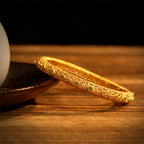 Fortune Jewel Hollow Filigree Design Copper Plated Gold Wealth Bracelet Bangle