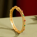 Fortune Jewel Hollow Design Copper Plated Gold Flower Luck Bracelet Bangle