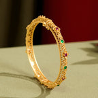 Fortune Jewel Hollow Design Copper Plated Gold Flower Luck Bracelet Bangle