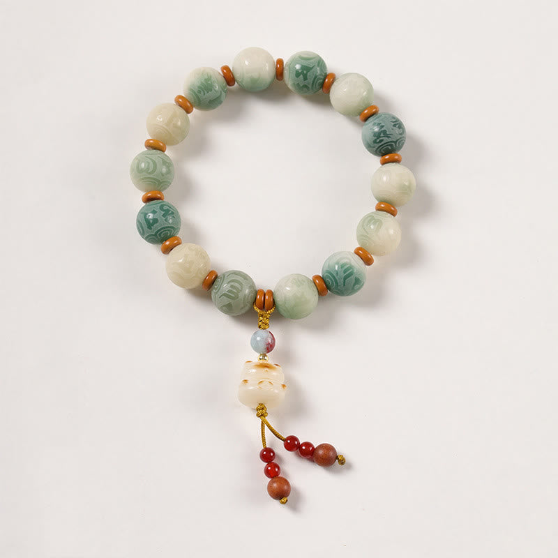 Fortune Jewel Gradient Bodhi Seed Om Mani Padme Hum Carved Zakiram Peace Bracelet Fortune Jewel