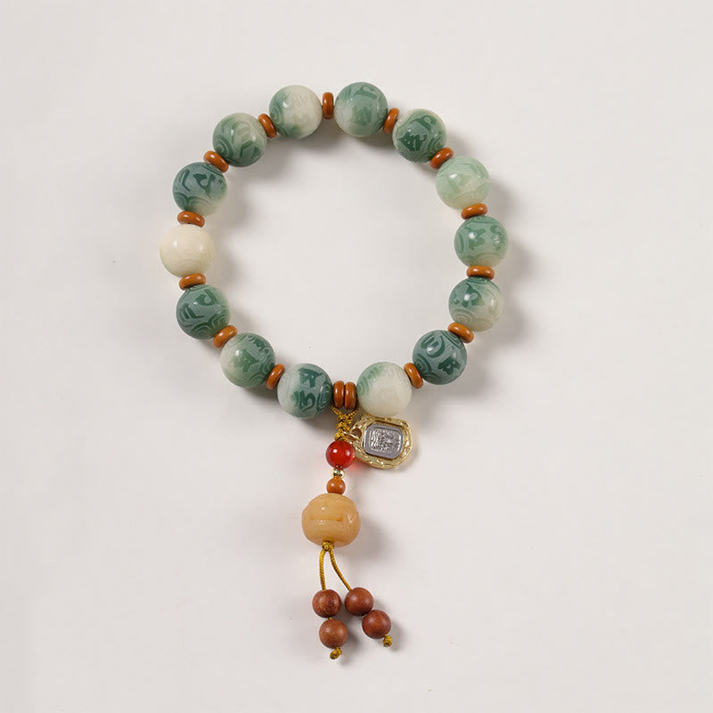 Fortune Jewel Gradient Bodhi Seed Om Mani Padme Hum Carved Zakiram Peace Bracelet Fortune Jewel