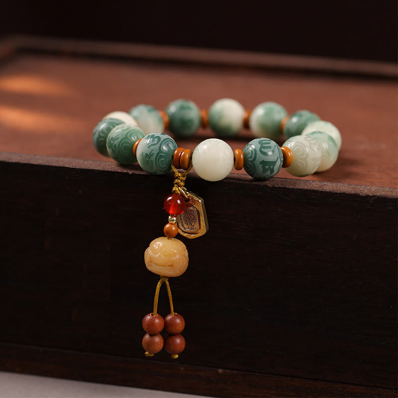 Fortune Jewel Gradient Bodhi Seed Om Mani Padme Hum Carved Zakiram Peace Bracelet Fortune Jewel