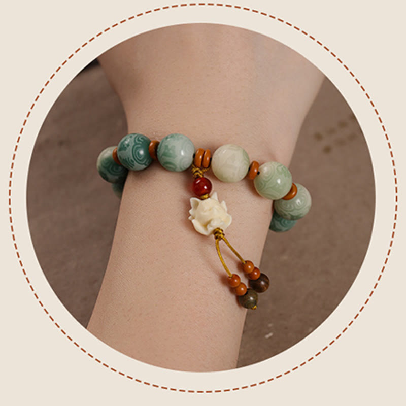 Fortune Jewel Gradient Bodhi Seed Om Mani Padme Hum Carved Zakiram Peace Bracelet Fortune Jewel