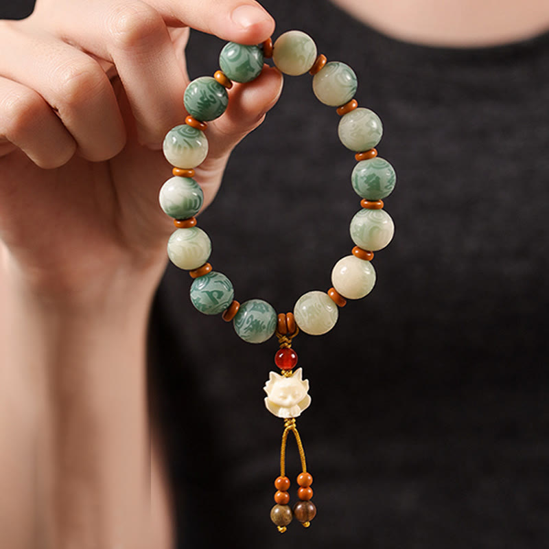 Fortune Jewel Gradient Bodhi Seed Om Mani Padme Hum Carved Zakiram Peace Bracelet Fortune Jewel