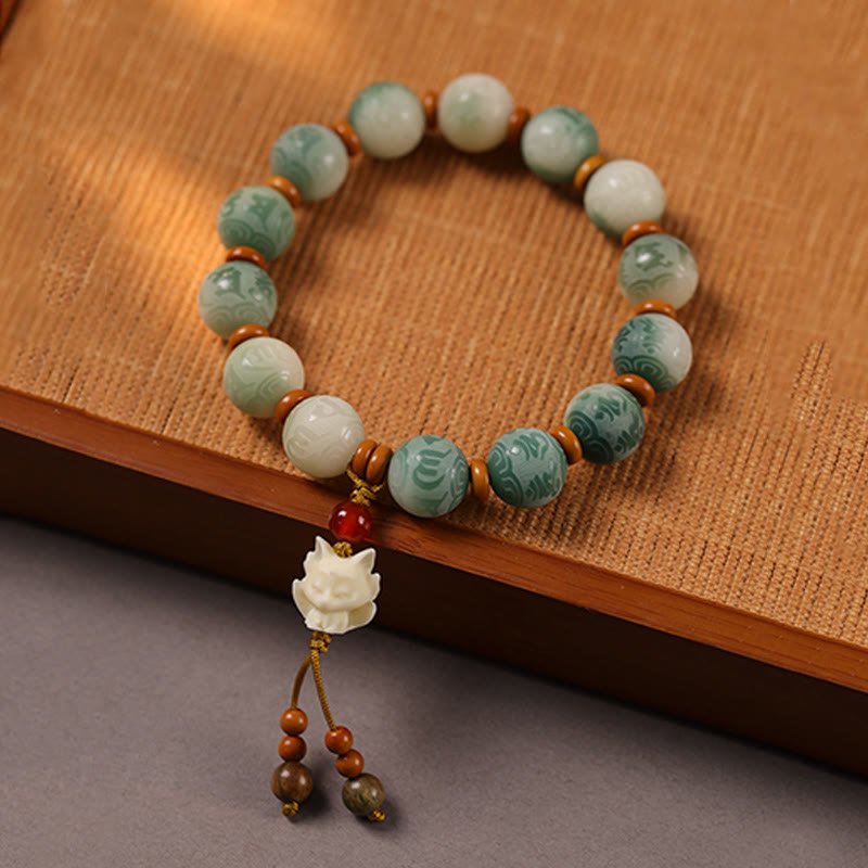Fortune Jewel Gradient Bodhi Seed Om Mani Padme Hum Carved Zakiram Peace Bracelet Fortune Jewel