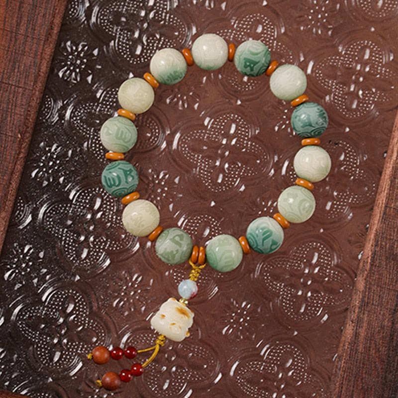 Fortune Jewel Gradient Bodhi Seed Om Mani Padme Hum Carved Zakiram Peace Bracelet Fortune Jewel