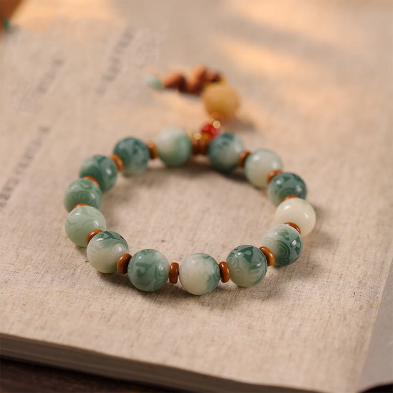 Fortune Jewel Gradient Bodhi Seed Om Mani Padme Hum Carved Zakiram Peace Bracelet Fortune Jewel