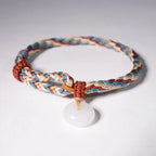 Fortune Jewel Natural Hetian Jade Peace Buckle Protection Colored Rope Braided Bracelet Fortune Jewel
