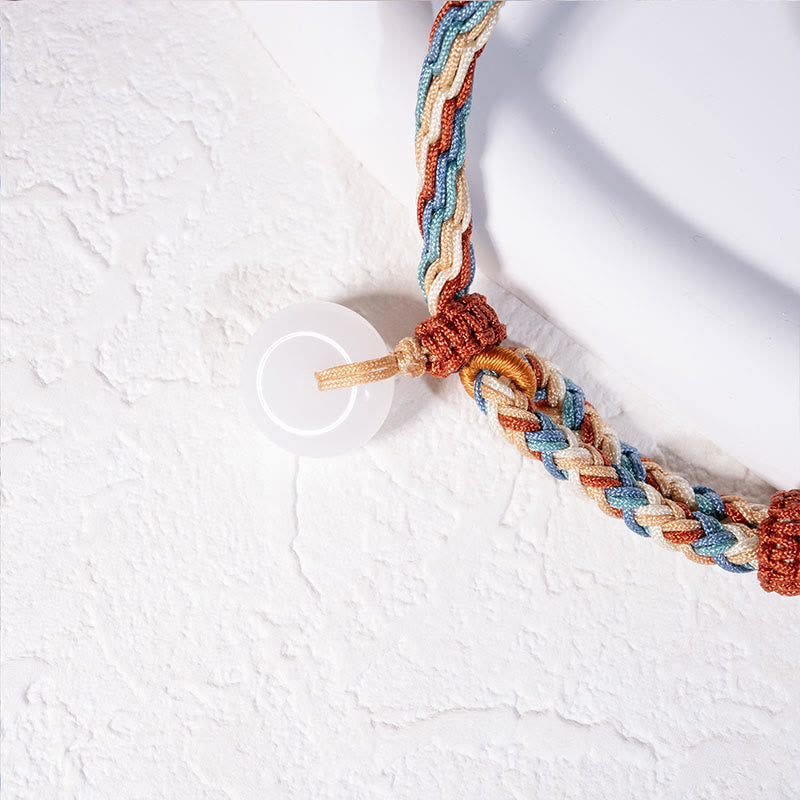 Fortune Jewel Natural Hetian Jade Peace Buckle Protection Colored Rope Braided Bracelet Fortune Jewel