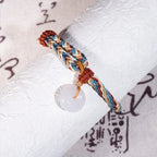 Fortune Jewel Natural Hetian Jade Peace Buckle Protection Colored Rope Braided Bracelet Fortune Jewel