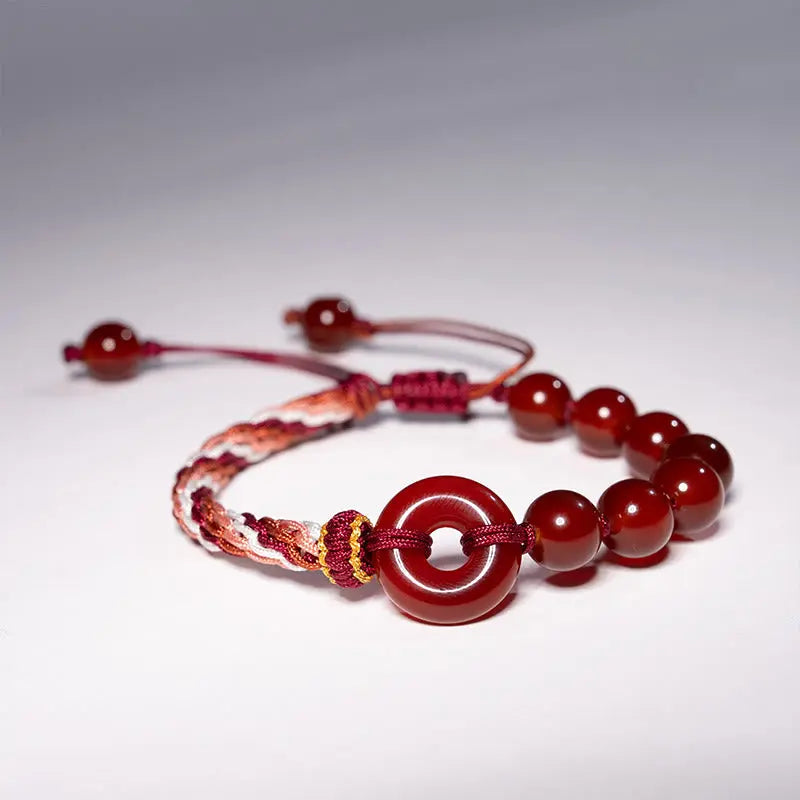 Fortune Jewel Natural Red Agate Peace Buckle Logical Thinking Red Rope Bracelet Fortune Jewel